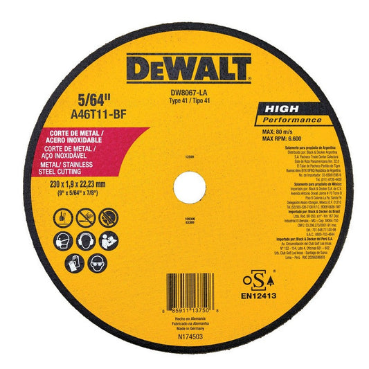 Disco corte de metal 9" x 5/64" x 7/8" Dewalt