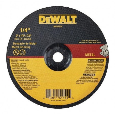 Disco desbaste metal 9" x 1/4" x 7/8" Dewalt