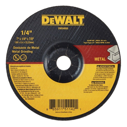 Disco desbaste metal 7" x 1/4" x 7/8" Dewalt